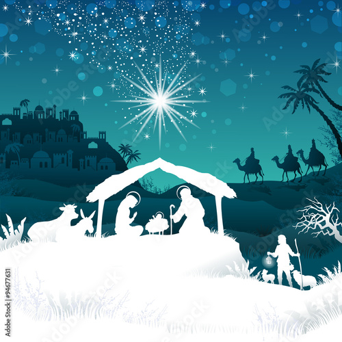 White silhouette nativity scene on Bethlehem