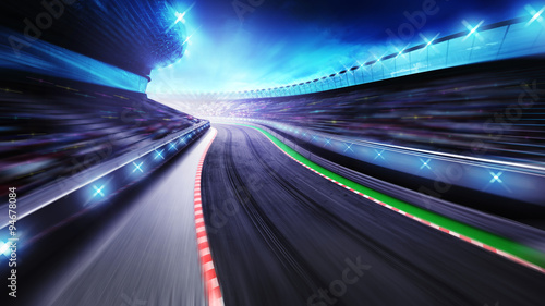 Принти на полотні bended asphalt racetrack with stands around