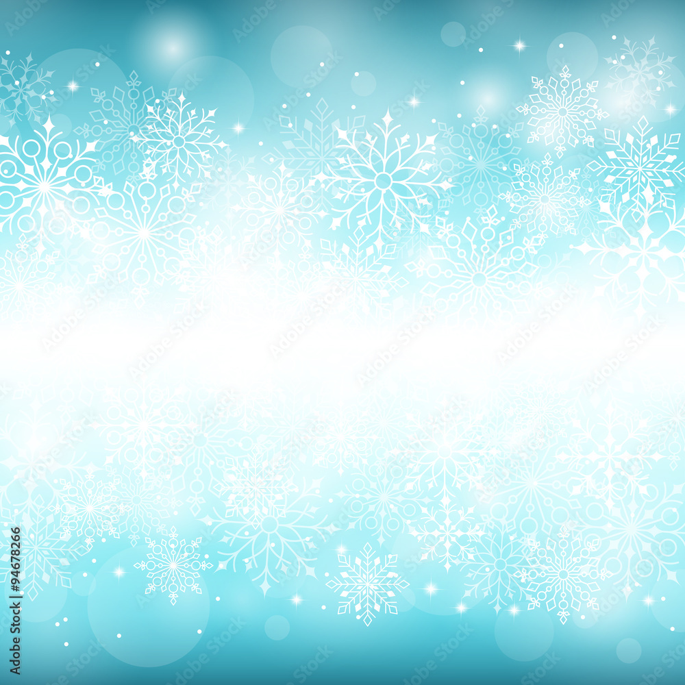 Winter Background with Various Cold Blue Snowflakes Pattern. Vector Illustration
