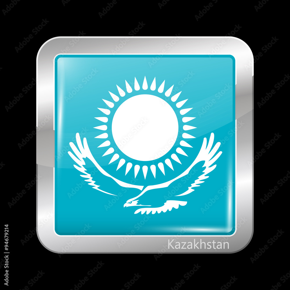 Kazakhstan Variant Flag. Metallic Icon Square Shape Kazakhstan Variant Flag. Metallic Icon Square Shape