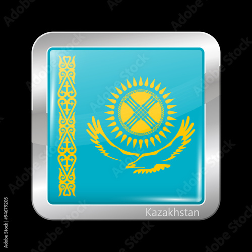 Kazakhstan Variant Flag. Metallic Icon Square Shape