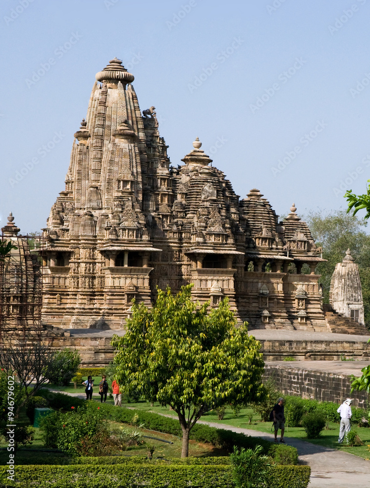 A fragment of the Indian temple of Khajuraho. World Cultural Heritage by UNESCO. India.