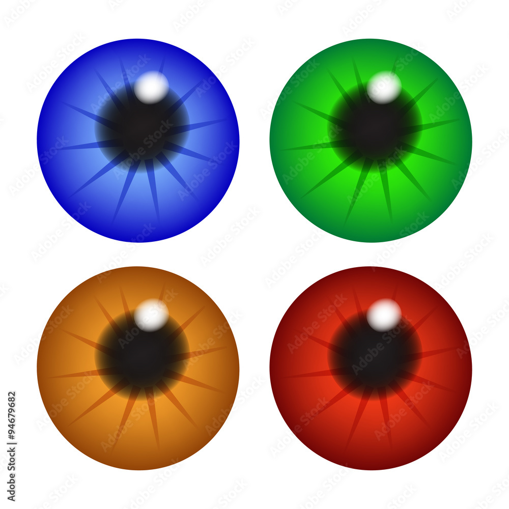 Iris eye, pupil, eyeball . Set of realistic vector illustration isolated on white background. Iris eye, pupil, eyeball . Set of realistic vector illustration isolated on white background.