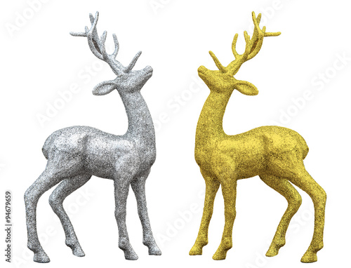 Christmas deer silver and gold isolated on white