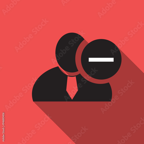 Minus sign black man silhouette icon on the red vintage background, long shadow flat design icon for forums or web