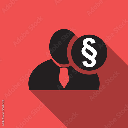 Section or paragraph sign black man silhouette icon on the red vintage background, long shadow flat design icon for forums or web