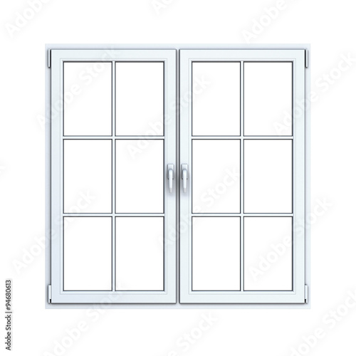 Close plastic window frame isolated on white background