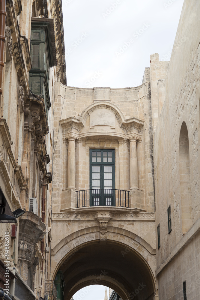 view on old buldings with balcony in capital of Malta - Valletta, Europe