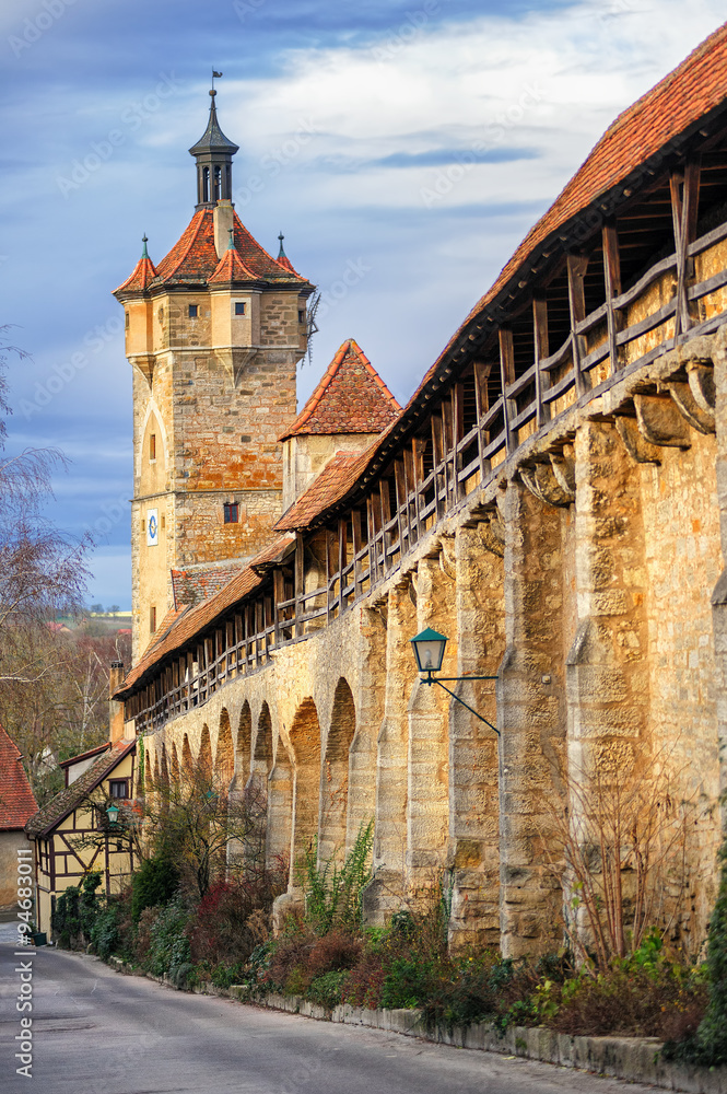 Medieval city wall in Rothenburg ob der Tauber, Germany