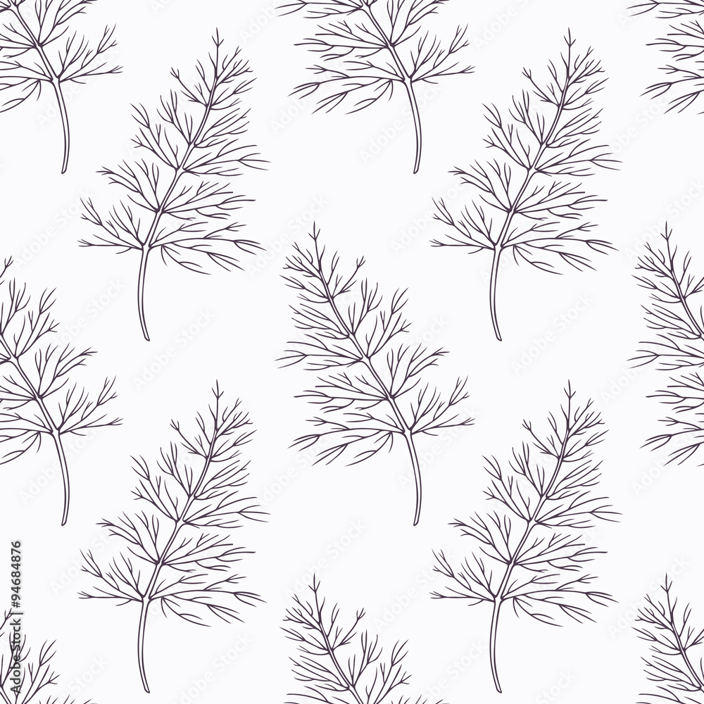 Hand drawn dill branch outline seamless pattern Hand drawn dill branch outline seamless pattern