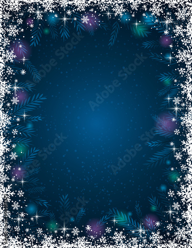 Blue background with  frame of snowflakes,  vector