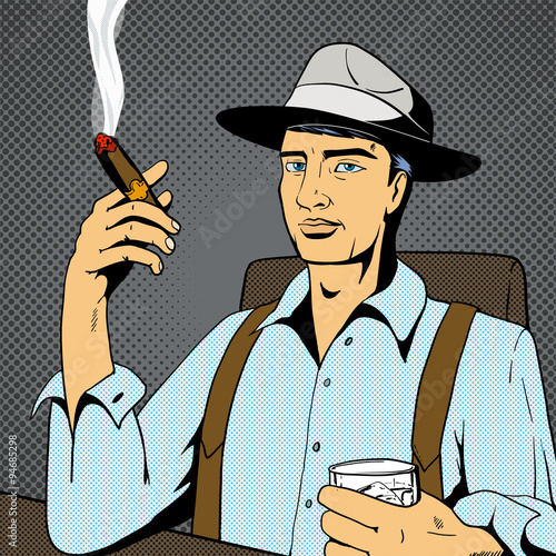 Man with whiskey and cigar pop art vector