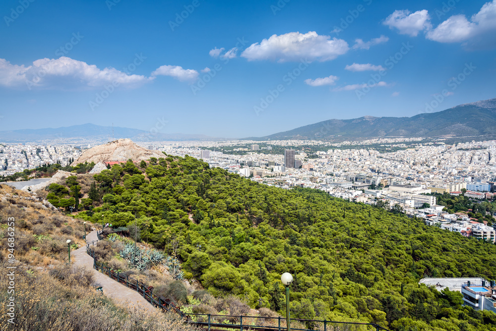 View of Athens from Mount Lycabettus, Greece.