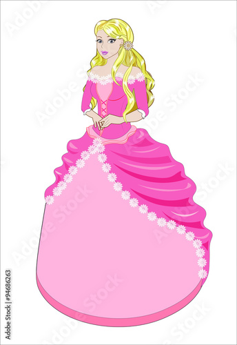 princess the blonde in a pink dress