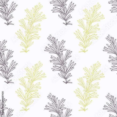 Hand drawn rosemary branch stylized black and green seamless pattern