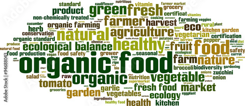 Organic food word cloud concept. Vector illustration