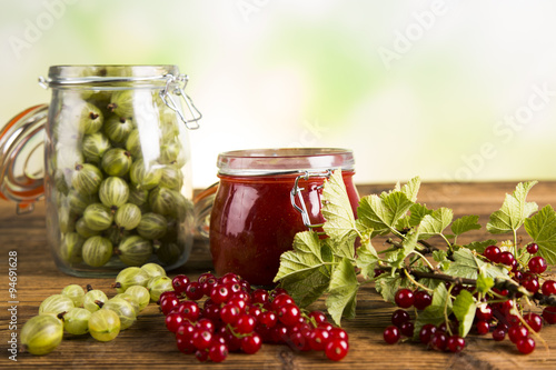 Jars of preserves, jams, fruit 