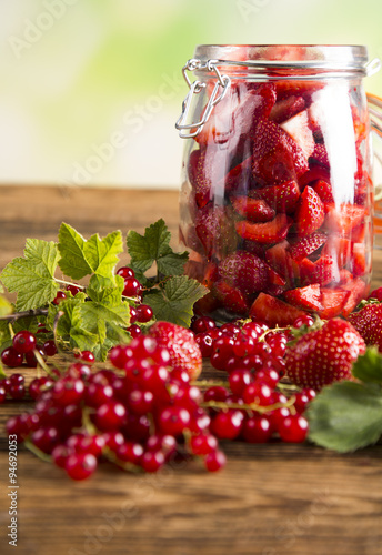 Jars of jam, fruit
 photo