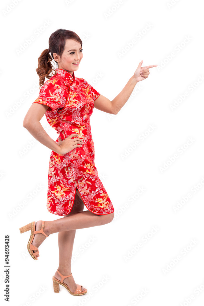Asian Chinese girl greeting in Traditional Chinese , chinese new year, enjoy, happy