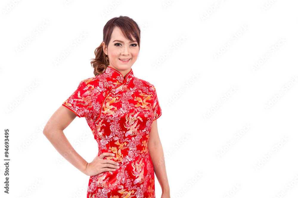 Asian Chinese girl greeting in Traditional Chinese , chinese new year Asian Chinese girl greeting in Traditional Chinese , chinese new year