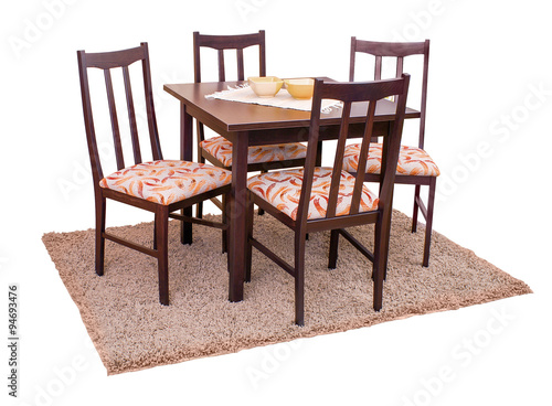 Dining table and chairs isolated on white with clipping path