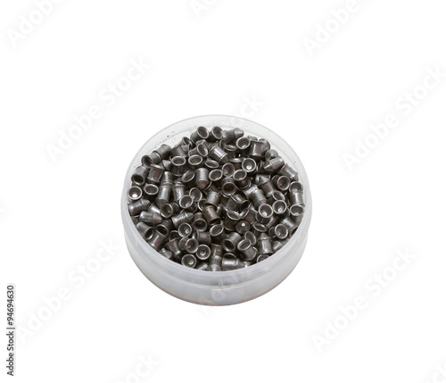 Valokuva Bullets for pneumatic pistols and rifles, in the box, on white b