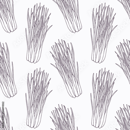 Hand drawn lemongrass branch outline seamless pattern