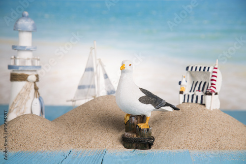 Holiday by the sea, gull, lantern, ship 