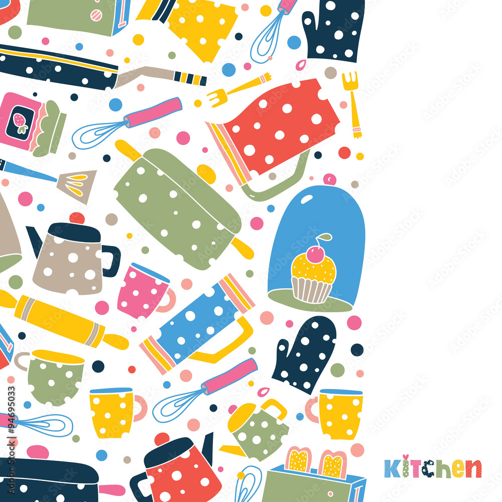 Cute kitchen vector postcard. 