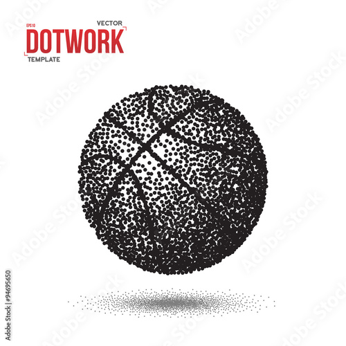 Dotwork Basketball Sport Ball Vector Icon made in Halftone Style