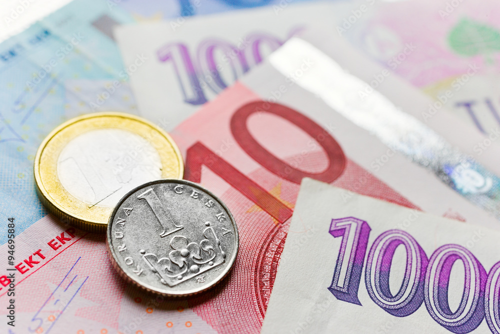 Czech money and Euro banknotes - European union and Czech republic Czech money and Euro banknotes - European union and Czech republic