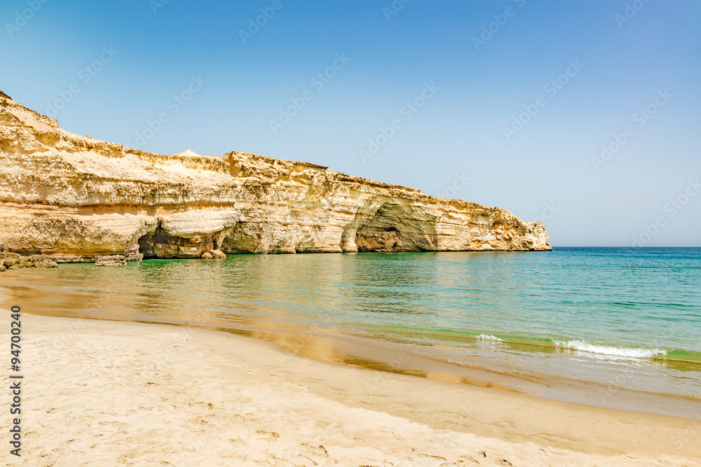 Omani beach at the Barr Al Jissah in Oman. It is located about 20 km east of Muscat.