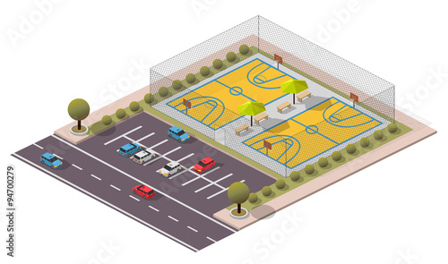 Vector Isometric Basketball Field