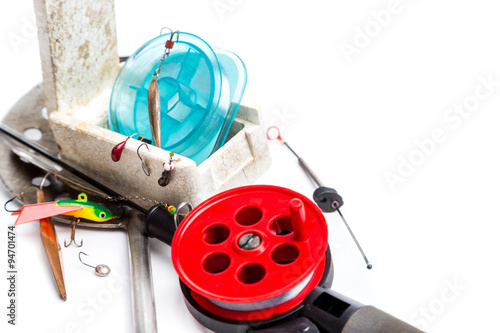 closeup ice fishing tackles photo