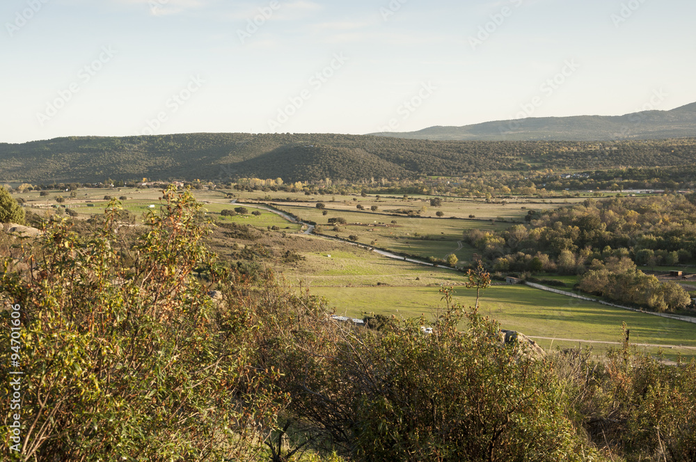 Meadows and farmlands in El Boalo, Guadarrama Mountains, Madrid, Spain. Meadows and farmlands in El Boalo, Guadarrama Mountains, Madrid, Spain.