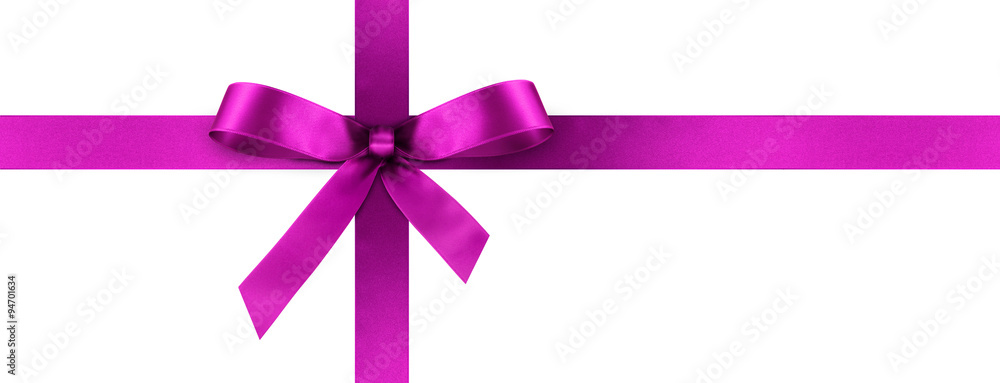 Violette Geschenkschleife und Geschenkband aus lilanem Satin Panorama - Geschenk, Schleife, Band - Isoliert - weißer Hintergrund. Banner Vorlage für Grußkarten und Postkarten. Violette Geschenkschleife und Geschenkband aus lilanem Satin Panorama - Geschenk, Schleife, Band - Isoliert - weißer Hintergrund. Banner Vorlage für Grußkarten und Postkarten.