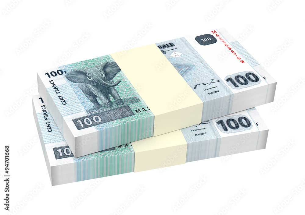 Congolese francs isolated on white background. Computer generated 3D photo rendering. Congolese francs isolated on white background. Computer generated 3D photo rendering.