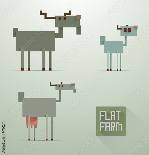 Vector Flat Farm Goats. Cartoon image of a family of goats of different colors in the style of flat design on a light background.