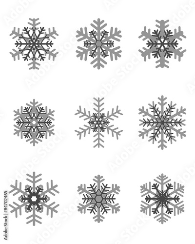 Set of different gray snowflakes, vector illustration
