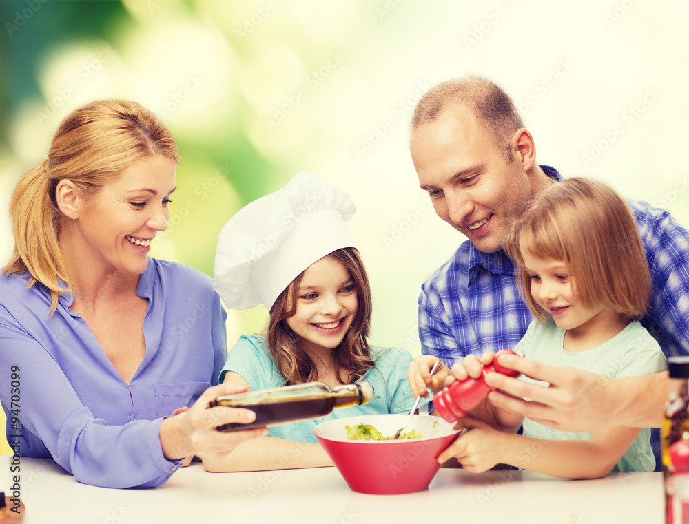 happy family with two kids eating at home happy family with two kids eating at home
