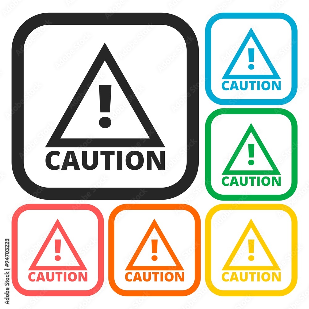 Attention caution sign icons set Attention caution sign icons set
