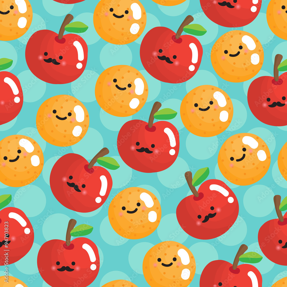 Seamless pattern with smiling apples and oranges Seamless pattern with smiling apples and oranges