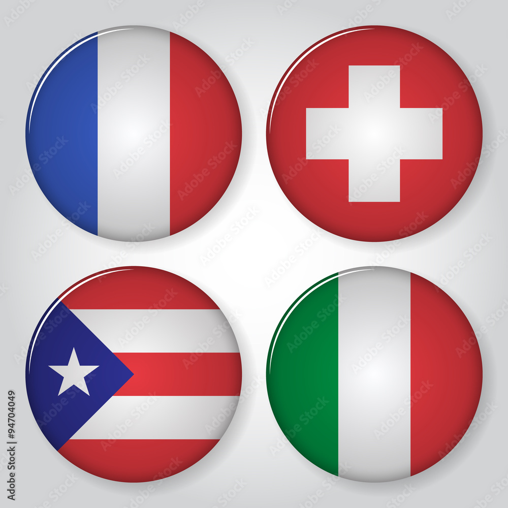 Fototapeta premium Collection of flag button design.