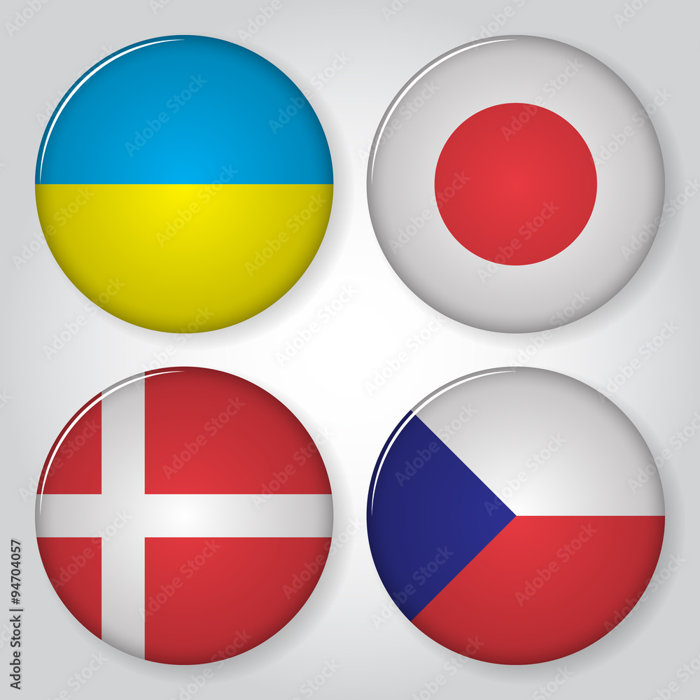Fototapeta premium Collection of flag button design.