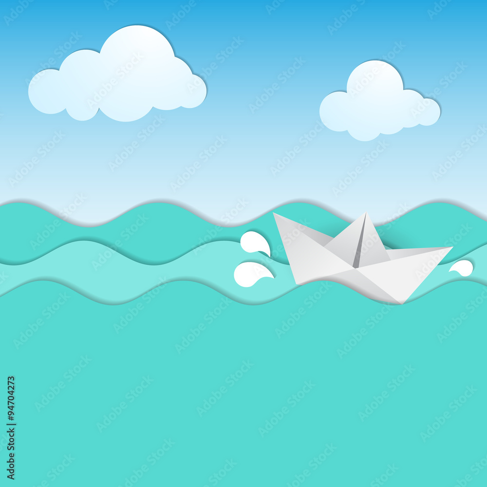 Paper waves abd origami boat.