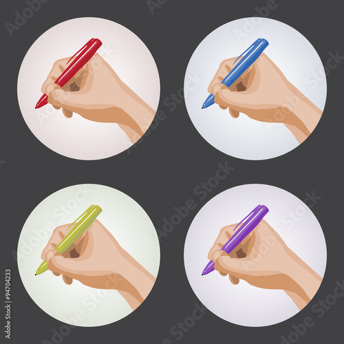 Set of palms with pens.
