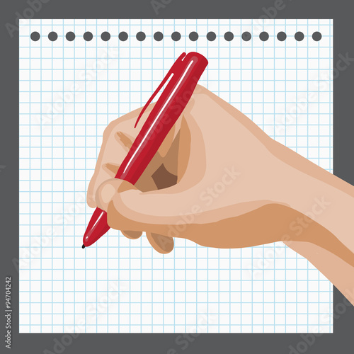 Palm with a pen and paper.