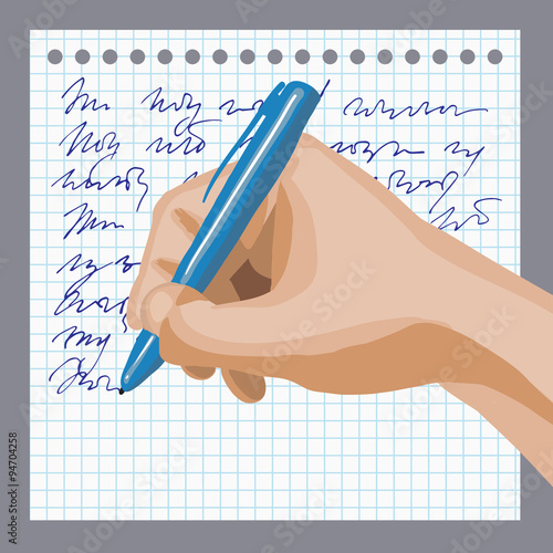 Palm with a pen and paper.