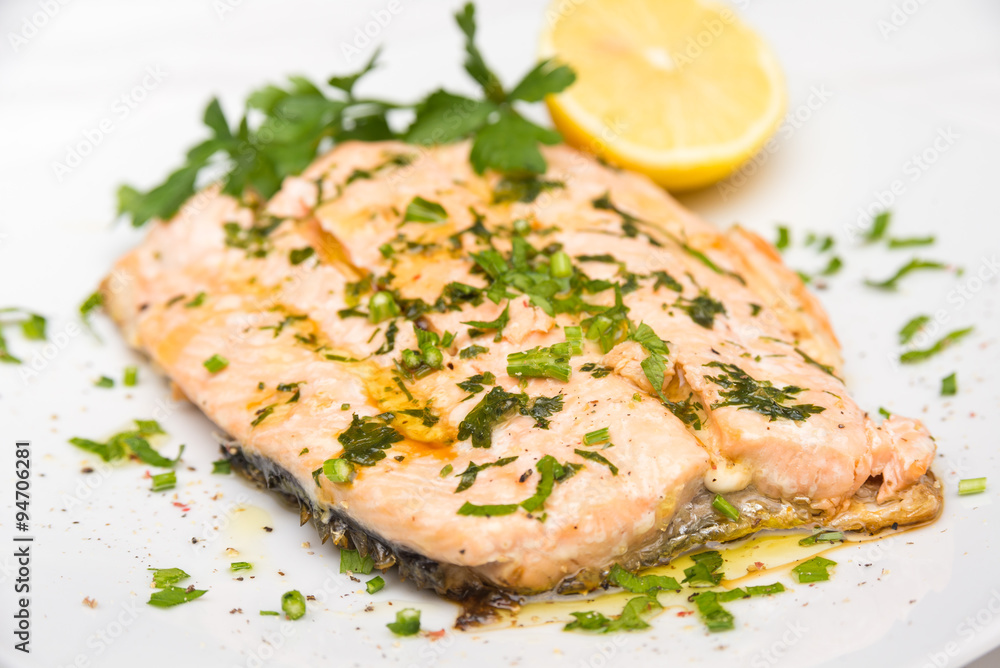 Poached salmon with extra virgin olive oil and parsley Poached salmon with extra virgin olive oil and parsley