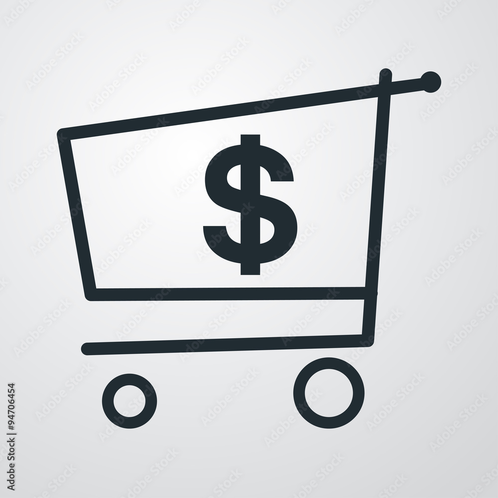 Icono plano carro compra con dolar sobre fondo degradado Icono plano carro compra con dolar sobre fondo degradado